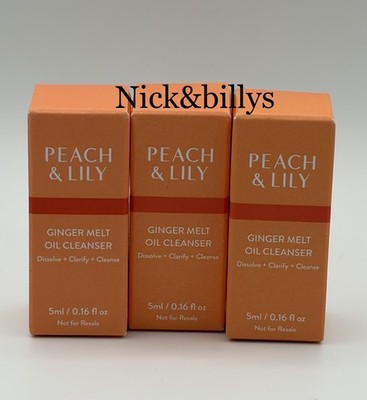 NEW 3X Peach & Lily Ginger Melt Oil Face Cleanser Trial Size MINIS 5ml/0.17oz EA