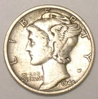 1944 S Mercury Winged Head Dime 10 Cents Silver Coin VF