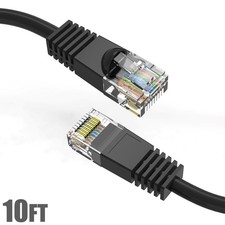 10FT Cat5E RJ45 Ethernet LAN Network UTP Patch Cable Copper Gold 24AWG Black