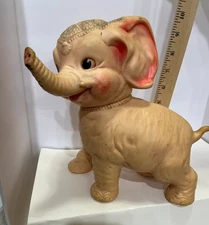 Vintage Toy Elephant 1961, Sun Rubber Co. Trunk Up, Swivel Head, Foot Rollers