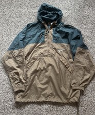Vintage 90s Nike Big Swoosh Anorak Windbreaker Teal and Tan Earth Tone Size M