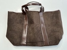 Brown Faux Suede Tote Bag with Faux Leather Accents