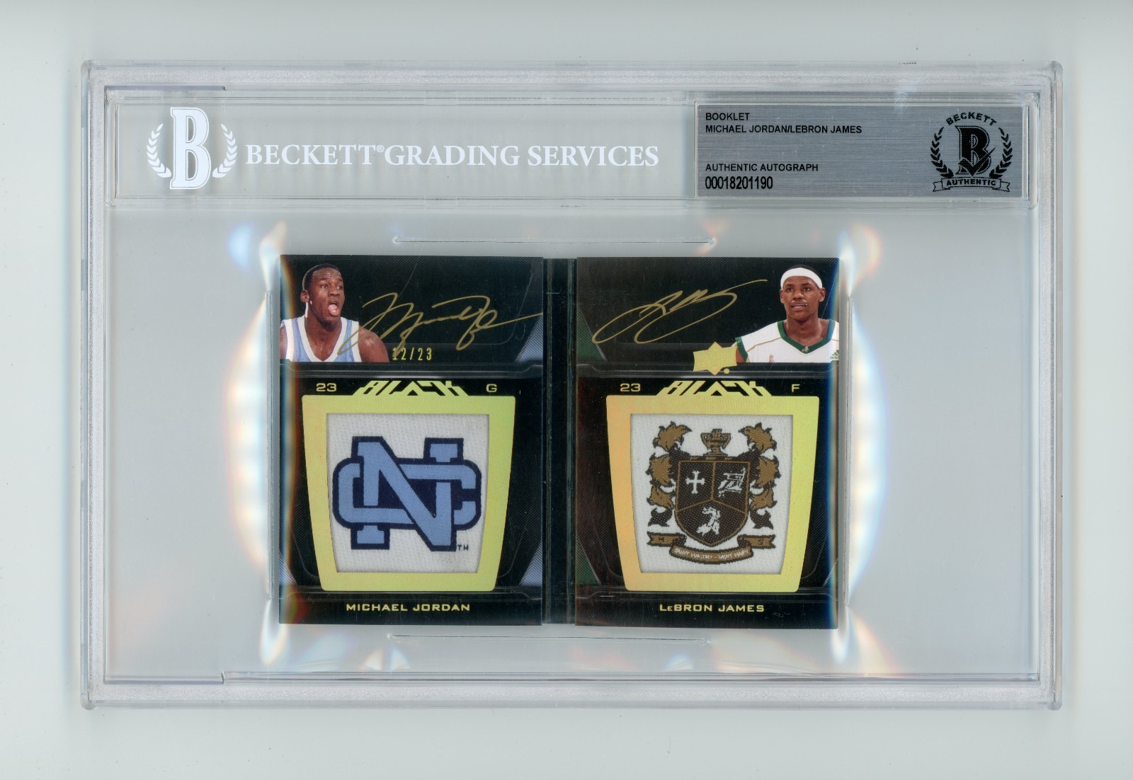 Michael Jordan LeBron James North Carolina Tar Heels 2011-12 UD Black Exquisite Dual Patch Auto /23 BGS 