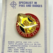Vintage Pope John Paul II USA Visit Enamel Pin Gold Tone Catholic Badge Korea