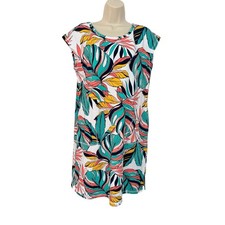 T by Talbots Cozy Crush Cross Back Dress Tropical Fronds Women's Medium