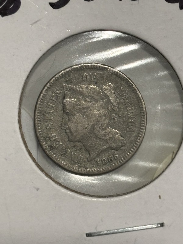 1865 US 3C Three Cent Nickel Business Strike Philadelphia Closed 3 KM#94