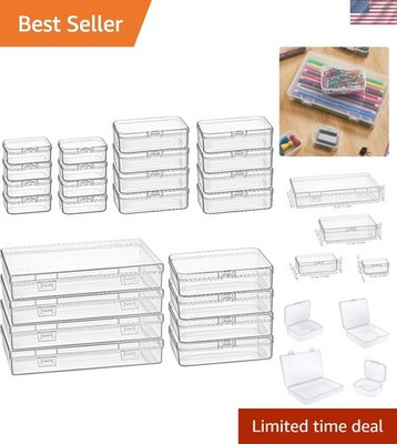 24-Piece Assorted Mini Clear Plastic Organizer Storage Box Set with Hinged Lids