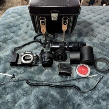 Vintage Konica FS-1 35mm Film Camera With Bag Lenses Strap Accessories READ