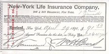 1890 New York Life Insurance Company Premium Receipt Vintage Document