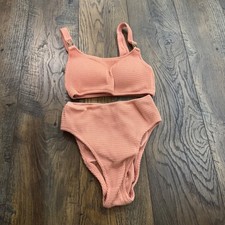 Victorias Secret Peach Crinkle Textured High Waist Bikini Set XS-M Coastal Beach
