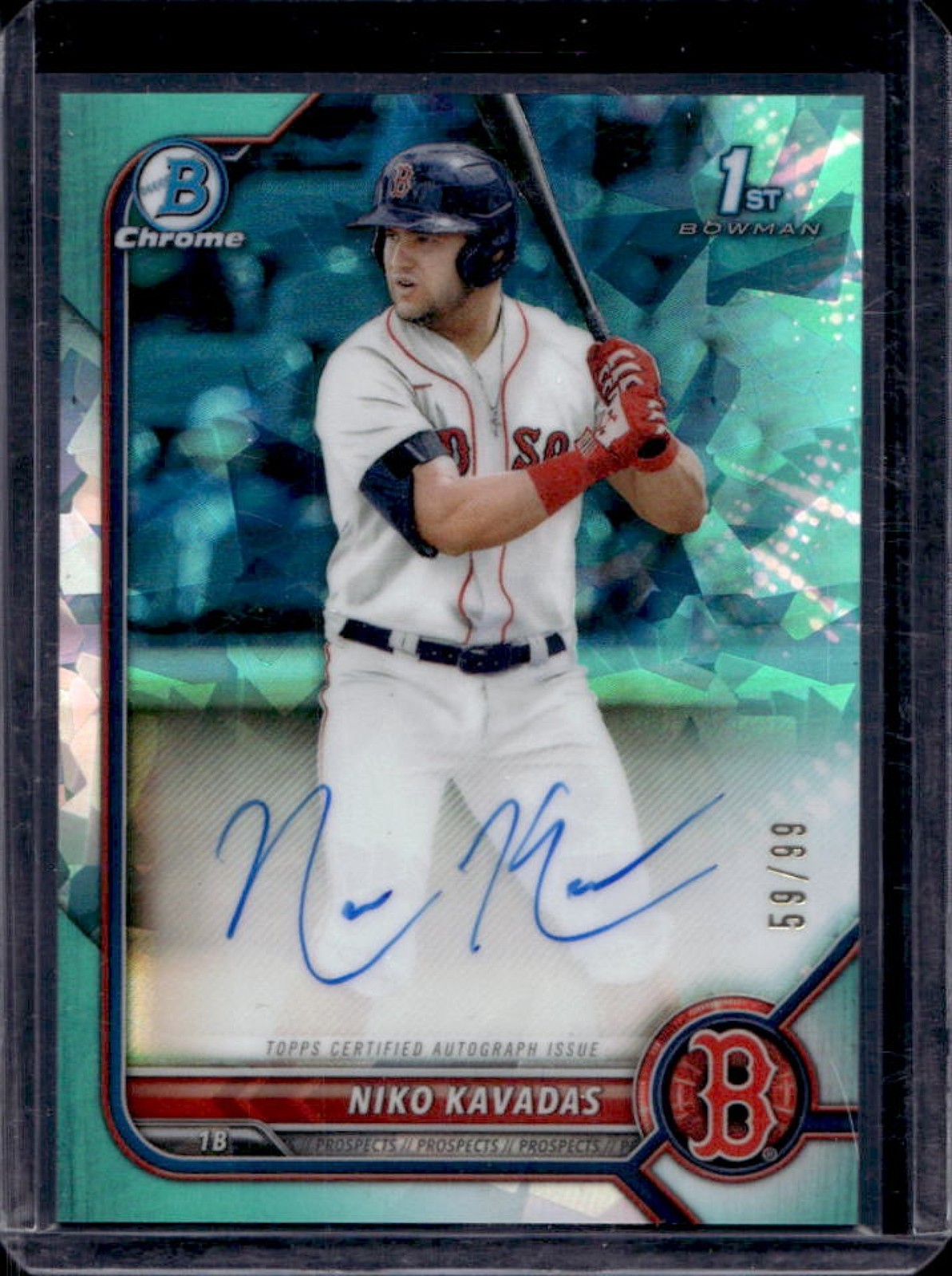 2022 Bowman Sapphire Niko Kavadas Chrome Auto Aqua #59/99 Red Sox