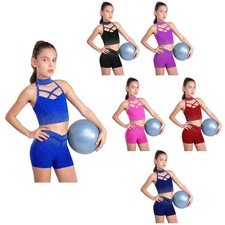 Kids Girls Set Elastic Waistband Outfit Sports Suit With Shorts Backless Dance