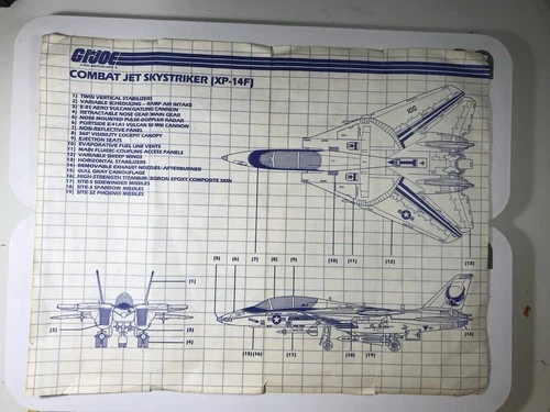 Vintage 1983 GIJoe Combat Jet Skystriker XP-14F Blueprints Instructions Original