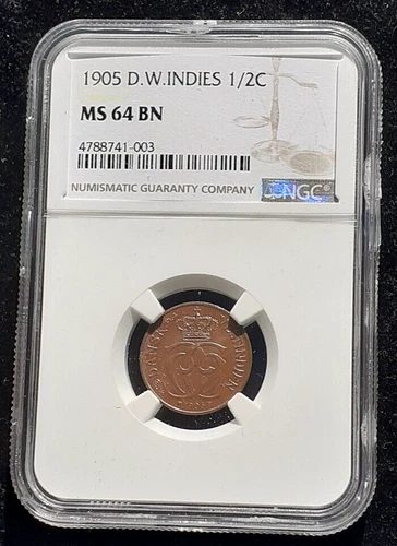 Danish West Indies 1/2 Cent 1905 NGC MS-64 BN