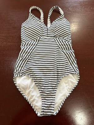 Time & Tru Black White One Piece Swimsuit Medium 8 10 New #1566