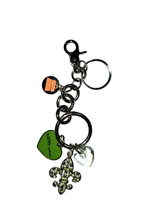 Kathy Van Zeeland Silver Bag Charm Key Ring Keychain Fleur De Lis Heart