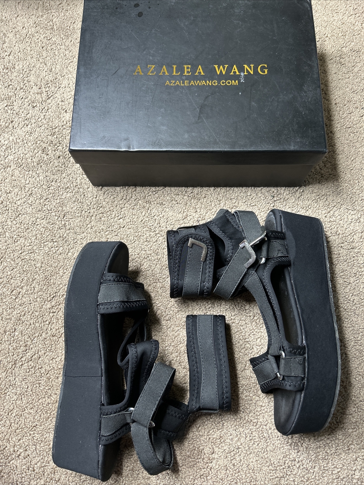AZALEA WANG Platform Sandals Slack Black Hook & Loop Ankle Straps ...