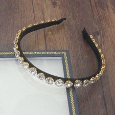LUXURY HANDMADE CLEAR RHINESTONE BLACK HEADBAND HAIR ACCESSORY, BRIDAL/ RACES