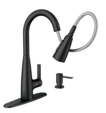 New Moen Haelyn 87627BL 1H Pull-Down Kitchen Faucet W/Soap Dispenser Matte Black