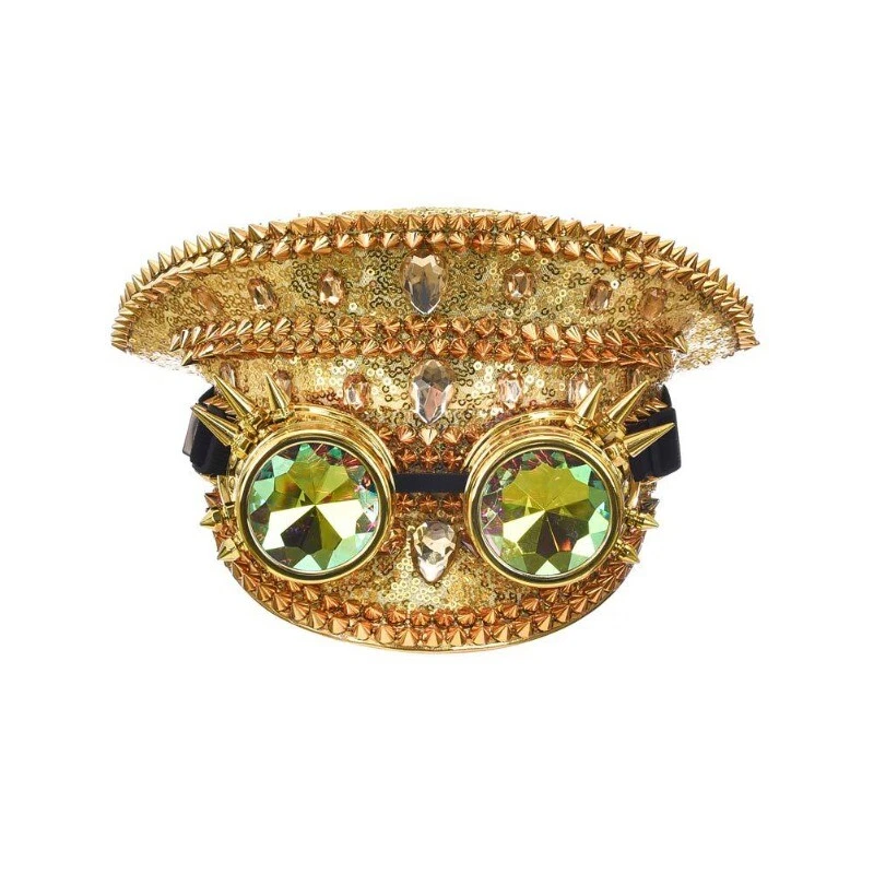 Donna Lustrini Strass Capitano Cappello Rave Party Festival Cosplay Eseguire Oro - Immagine 3 di 4