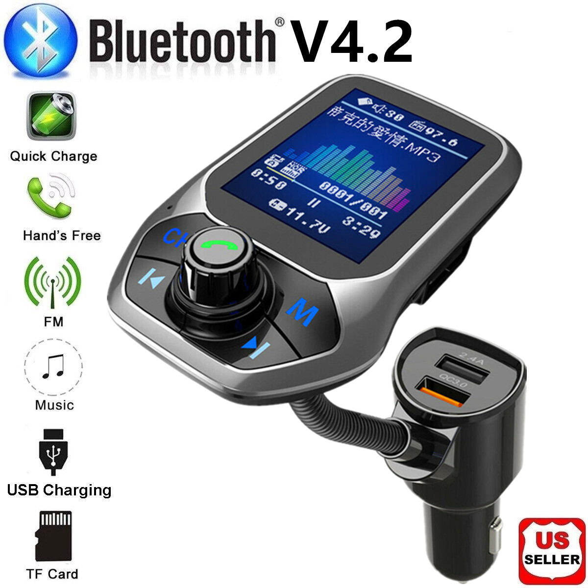 Bluetooth Car FM Transmitter MP3 Player Hands free Radio Adapter