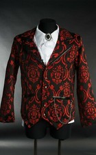 Veste Gothique Victorienne Steampunk En Brocart Rouge Dracula 14-19-ABC