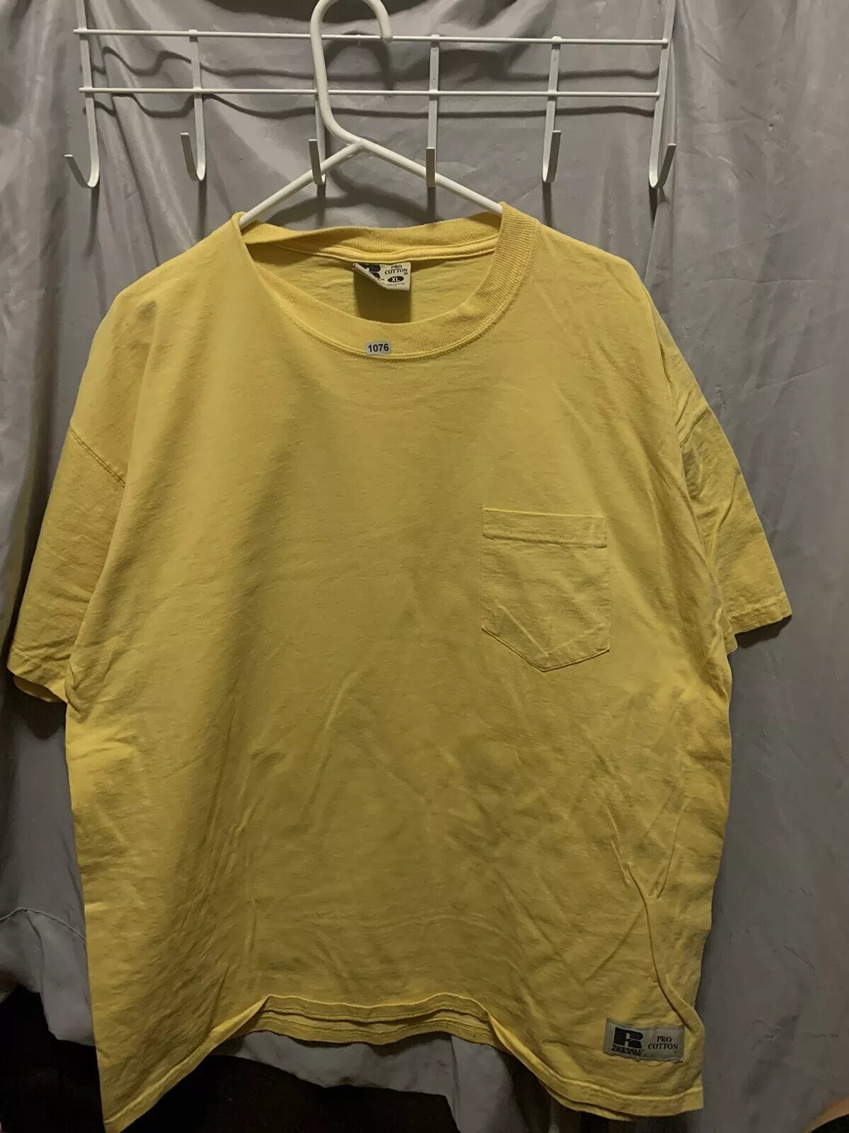 Russell Athletic Shirt Adult Extra Large Yellow Short Sleeve Pocket Logo Men’s