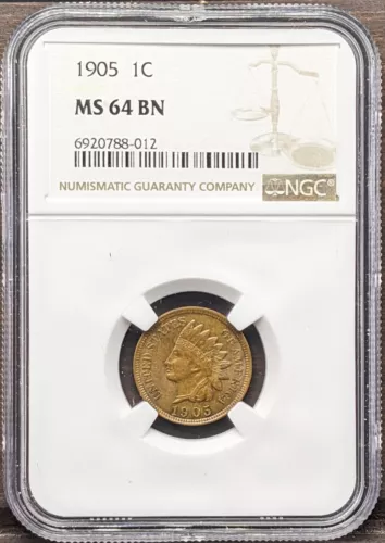1905 U.S. Indian Head Cent NGC MS 64 Brown