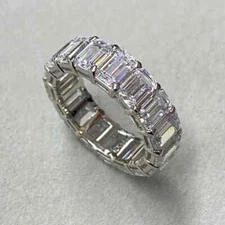 .925 Sterling Silver Cubic Zirconia Emerald Cut Eternity Band Ring Size 8 New