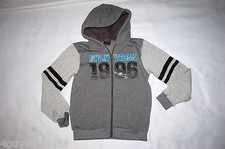 Boys ZIP UP HOODIE Sweat Jacket NEW YORK 1976 Two Tone Gray LINED HOOD Size L