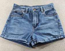 American Eagle Women  s Jean Shorts Blue Sz 0 Mom Short Cuffed Mid Rise 3" Denim