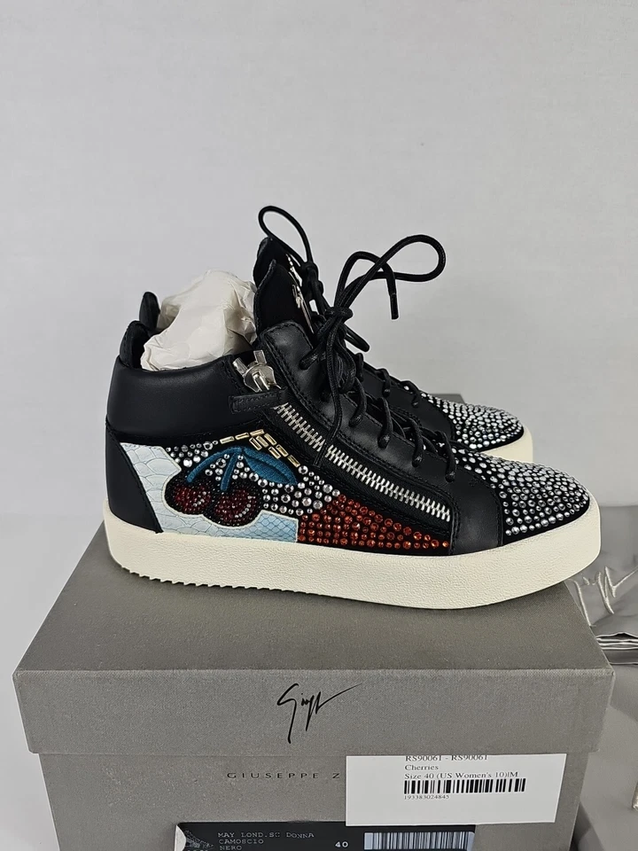 GIUSEPPE ZANOTTI Jeweled Cherries Mid Top Zip May Lond Sc Donna Women’s US 10 - Image 4 of 4