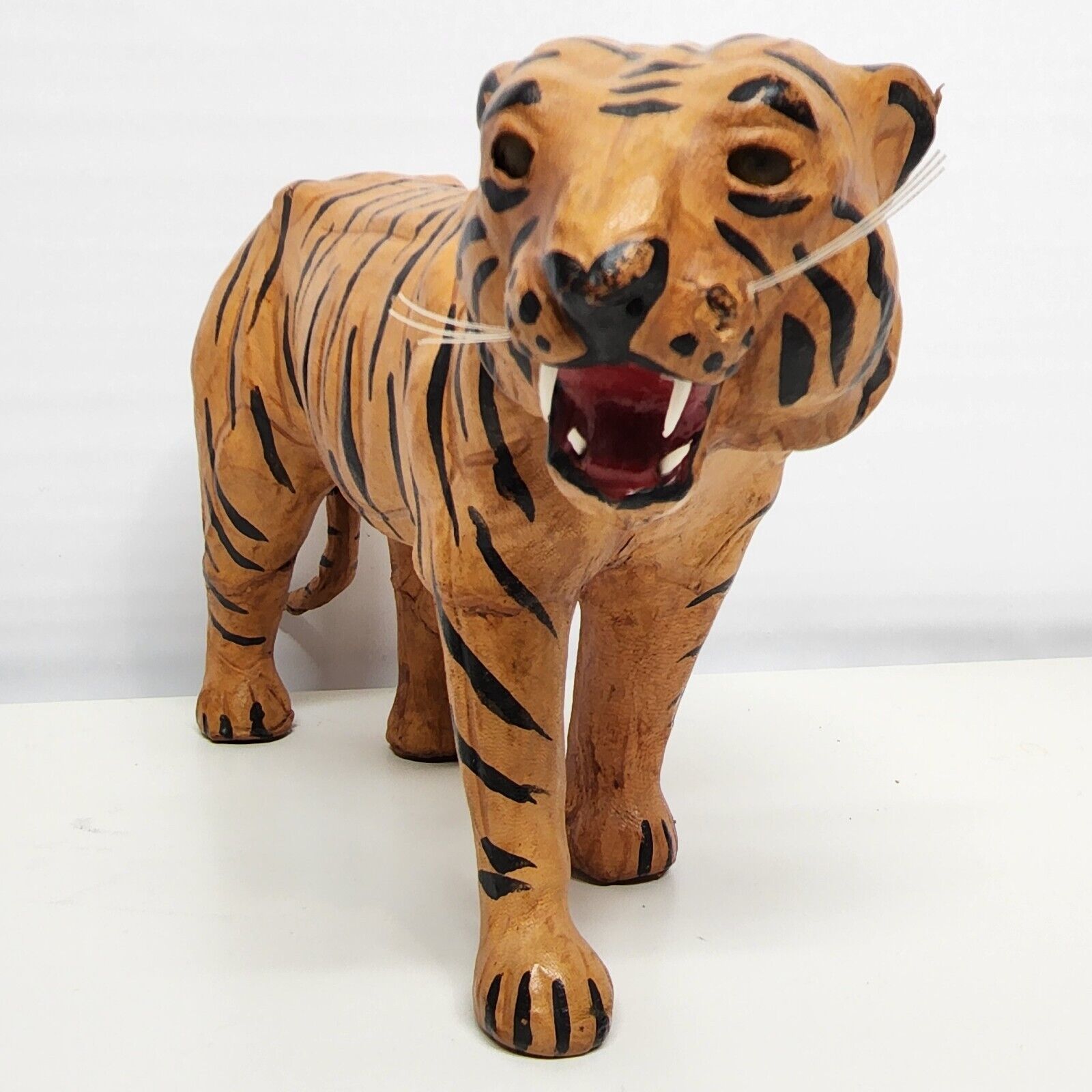 Large Vintage Leather Tiger Statue 15 Long 9 1/2 