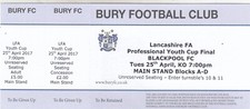 Ticket - Bury Youth v Blackpool Youth 25.04.17 Lancashire FA Youth Cup Final