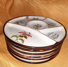 8 Keramik Fondue Antipasti Raclette Grill-Teller, 70er, Blumenmotiven + 6 Mulden