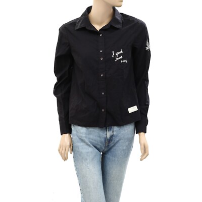 Odd Molly Anthropologie Buttondown Shirt Blouse Top Black Cotton S-1 260679