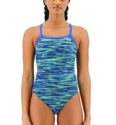 TYR Damen Durafast Elite Diamondfit Badeanzug Einteiler, blau/grün, 28 / XS