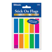 Bazic Products Stick On Flags Assorted Neon Colors 250 Count #5154
