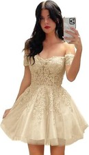 Lace Applique Short Homecoming Dresses Tulle Cold Shoulder Cocktail Prom Gowns