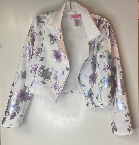 2hip girls White Easter Floral shimmering long sleeve zip jacket size 7 - Picture 3 of 11