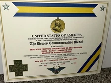 THE DEWEY COMMEMORATIVE MEDAL CERTIFICATE ~ W/PRINTING TYPE-1