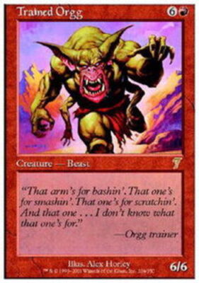 moderately played mtg card Moderate Play, English MTG Regular Trained Orgg 7th Edition Magic the  Gathering