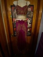 Fuschia Set beads bell top 32-45" belly dance renfaire witch sheer Halloween