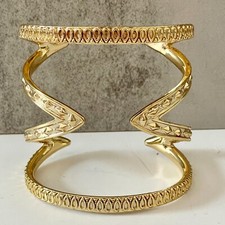 Modern Statement Cuff Bracelet Gold Plated Embossed Open Style 2.5" Wide Small