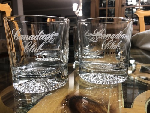 Set of 4 Canadian Club Whisky 12oz Rocks Glasses — White & Gold Logo Starburst
