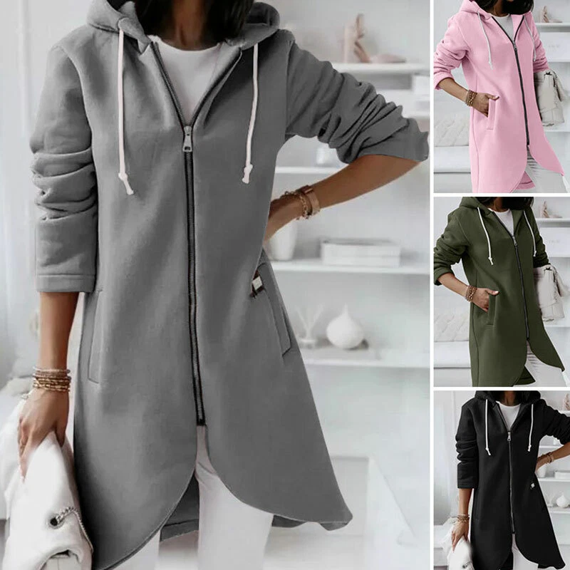 Cheap Autumn and Winter Coats Women Sweatshirts Coat Casual Pockets Zipper  Outerwear Long Hooded Hoodies Jacket Plus Size S-5XL