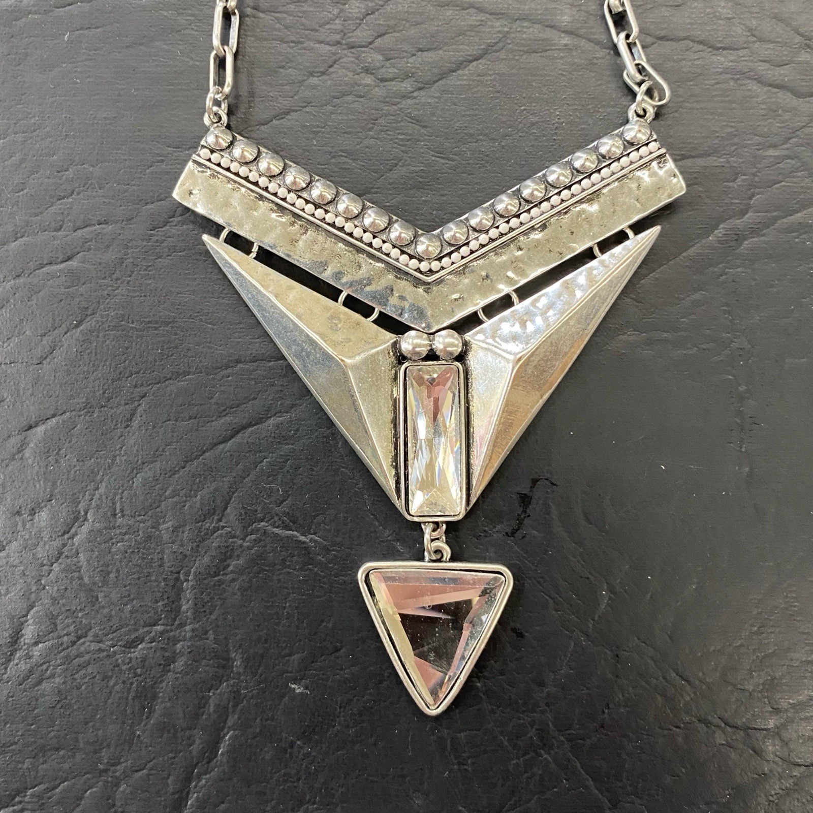 Statement Necklace Silver Colored Triangle Neckla… - image 3