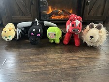 Minecraft Lot Mojang Jinx Ender Dragon Sheep Cow Goat Ocelot Plush Stuffed Toys