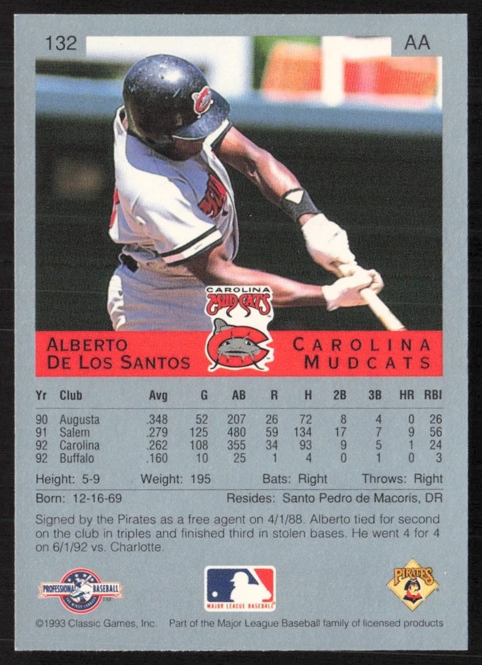 1993 Classic Best Alberto De Los Santos Carolina Mudcats #132 - Image 2 of 2