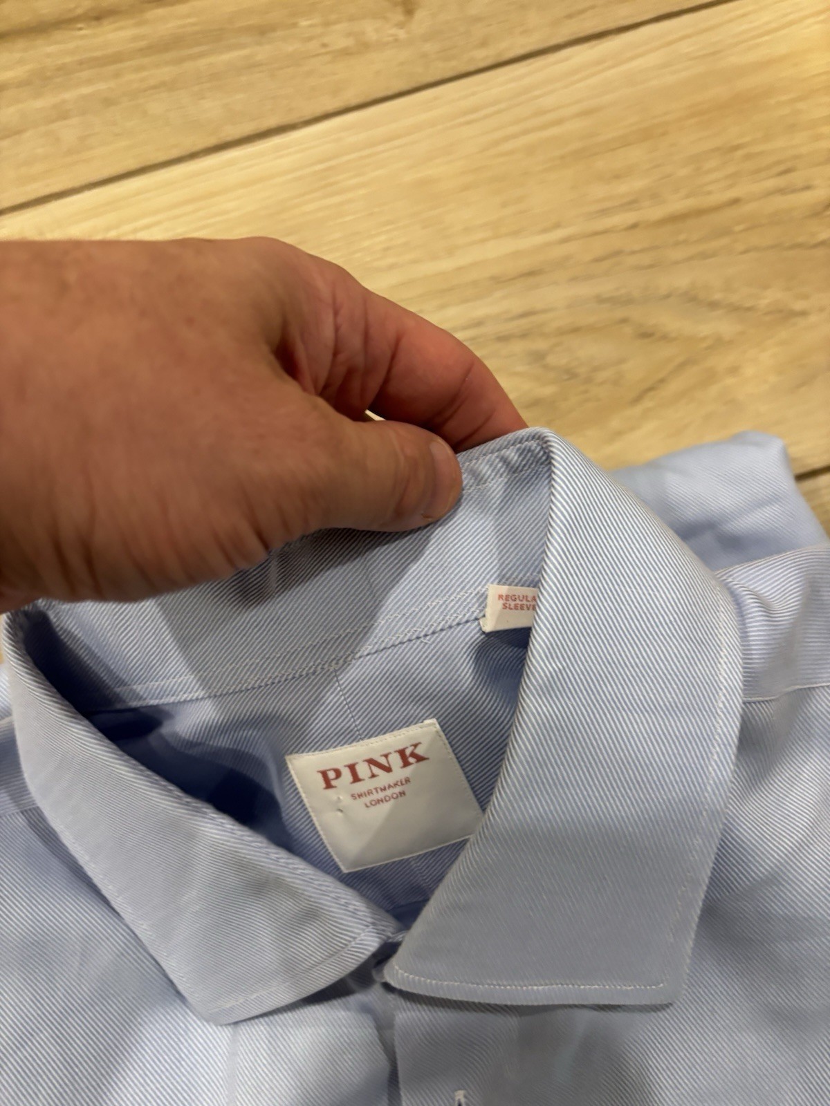 Thomas Pink Herringbone Pattern Solid Blue Dress … - image 4